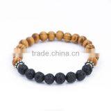Stone Lava Wood Beaded Healing Bracelet Antique Silver Gear Black & Brown Elastic 23.5cm Long thumbnail-2
