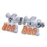 Ear Studs Earrings White & Orange Halloween Ghost Message Boo " Carved x 11mm thumbnail-1