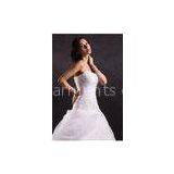 White Ruffled Heart Neckline Wedding Dresses With Long Trains , Tulle Strapless Wedding Gowns thumbnail-1