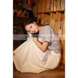 Blue Stripes O-Neck 100% Cotton Elegant Lady's Shirt With Belt thumbnail-4