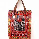 Handmade Genuine Leather Tote Handbag- Indian Vintage Banjara Leather Tote Bag- Tribal Banjara Boho Leather Bag