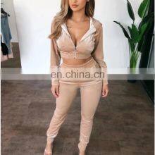 New Fashion Women Autumn Winter Casual Fleece Zipper Hooded Short Tops Long Sleeve Tops + Pants Suit Pants Set Two Piece Set thumbnail-3