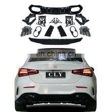 Genuine Diffuser With Exhaust Pipe For Mercedes Benz A Class W177 Modified A45 AMG Style Rear Lip With Tips thumbnail-1