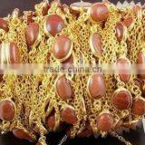 3 Feet Sunstone Smooth 7x9mm Oval 24k Gold Plated Connector Chain,Connector Link Chain,Jewelry Making Chain thumbnail-1