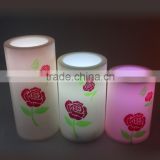 beautiful set of 3 rose flower print plastic multicolor romantic candles gift for Valentine's Day