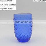 Press Glass Wine Goblet,Hiball,DOF, Sundae Cup in Cobalt Blue Color With Knit Embossed Patern thumbnail-4