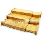 3 Tier Expandable Bamboo wood Kitchen Cabinet Organizer dish rack