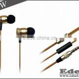 Gold Metal Earphone With Mic and 1button Line Control for Mobile Phones Free Sample