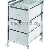 3 MDF white drawer storage organizer rolling white trolley cart Chrome