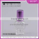 Small Heart Shaped Glass Bottle Roll on Perfume Bottle With Stainless Steel Roller Ball and Aluminum Cap