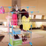 Stainless Steel Adjustable Telescoping Vertical and Horizontal Bars Double Rails Rolling Clothing Rack and Garment Rack