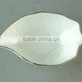 Wholesale Stock White Leaf Shape Ceramic Dish With Silver Line in Good Quality and Reasonable Price thumbnail-2