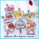 2017 Wholesale New Design Heart Real Dry Flower Glass Necklace