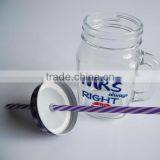 450ml Glass Drinking Mug With Tin Lid and Plastic Straw thumbnail-4