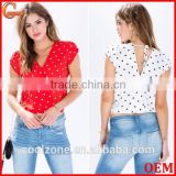 Latest sweet polka dot print crop tops cheap lady blouses