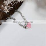 New Fashion Iron Based Alloy Necklace Link Curb Chain Silver Tone Pink Heart Pendant Enamel 70.5cm Long thumbnail-2