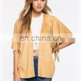 OEM High Quality Oversized Half Sleeves Fringe Faux Suede Jacket thumbnail-4