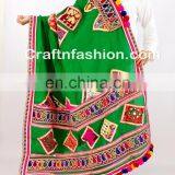 Designer Kutchi Embroidered Pom Pom Dupatta- Latest Designer 2017 Dupatta- Multicolour Kutch Embroidery Dupatta thumbnail-6