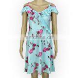 Casual Design A-line Summer Ruffles Cold Shoulder Floral Dress For Girls thumbnail-5