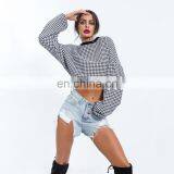 Wholesale Vendor Long Sleeve Crew Neck Plaid Print Loose Casual Fit Crop Top for Women thumbnail-6