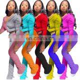 Plain Loose 2 Pieces Drawstring Jogger Stacked Sweatpants Women Causal Color Matching Hoodie Set thumbnail-2