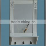 white painted wooden framed mirror with hooks / decorative mirror / wooden MDF wall mirror