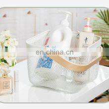 New Manufacture Hot Selling Popular Metal Wire Iron Big Size Picnic Fruit Basket White With Wood Handle Kitchen Home Storage thumbnail-3