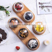 Wholesale Round Dessert Server Cake Pudding Bowl With Wooden Tray Cake Plate Serving Tray Dome thumbnail-3