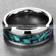 8MM Inlaid Abalone Shell Beveled Steel Stainless Steel Ring Wedding Jewelry thumbnail-3