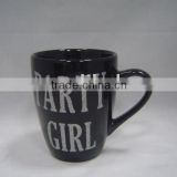 Ceramic glossy black coffee mug with sand blasting, accept customized design