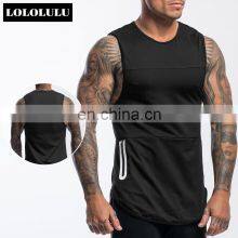 Polyester Oversized Mens Tank Tops Zip Pockets Workout Oem Bodybuilding Gym Shirts thumbnail-1