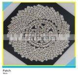 Hotfix Flower Shape White Pearl Applique AB Crystal Rhinestone Cup Chain Patch 10x10cm thumbnail-2