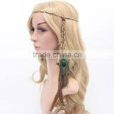 DSHB01 Tribal Hair Band Indian Peacock Feather Pendant Headband Golden Leaves Rope Knitted Belt Elastic Hairband thumbnail-6