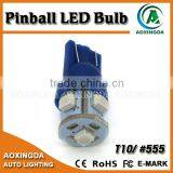 6.3V AC DC T10 Wedge #555 Pinball Led Bulb 3528 5led Blue