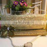 Hot Sale Attractive Golden Hardcover Folded Wedding Invitations With Paillette Ribbons Bowkont & Crystal Decoration Quality Choice thumbnail-1