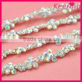 wholesale flower shape decorative AB color crystal stone rhinestone chain trim WRC-220