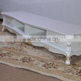 Europe graceful antique gold painted solid rubber wood tv stand in white