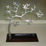 High End Elegant Classic Silver Iron With Wood Tray Plum Jewelry Tree, Unique Design Tree Jewelry Display Stands thumbnail-1