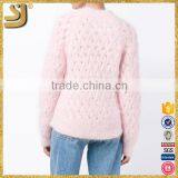 Pink Blended Thick Knitting Round Collar Buckles With Ultra Long Sleeves thumbnail-4