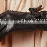 Lady Winer Bowknot Black Tight Lamb Leather Gloves
