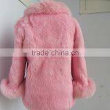 Children Pink Rabbit Fur Coat With Fox Fur Trim thumbnail-4