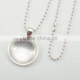 22*29mm New Arrival Fashion Bright Silver Bezel Cabochon Round Shaped Pendant Costume Necklace With Ball Chain thumbnail-2