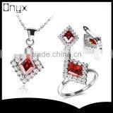 925 sterling silver 18k white gold plated club shaped ruby jewelry set with pendant ear studs and ring