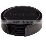 Custom Embossed Logo PU Leather Coaster in Factory Price thumbnail-1