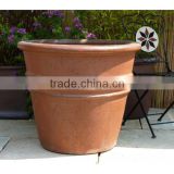 Large Dark Clay Planter with Rings. Set of 4.