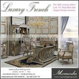 CT31A Neoclassical Rococo Elegant 24k Gold Paiting Dining Room Set Luxury Antique Villa Wood Carved Table Chairs Home Furniture thumbnail-3