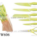 6PCS PP Handle Stainless Steel Knife Set with wooden base