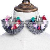Bohemian Jewelry Vintage Silver Plated With Colorful Tassel Dangle Earrings thumbnail-5