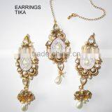 BRIDAL KUNDAN PEARL Gold Plated Designer Necklace Jhumka Earring Set thumbnail-2