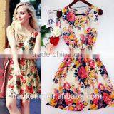 2015 Spring Summer New Korean Style Women Clothing Casual Bohemian Floral Leopard Sleeveless Vest Printed Beach Chiffon Dress thumbnail-1